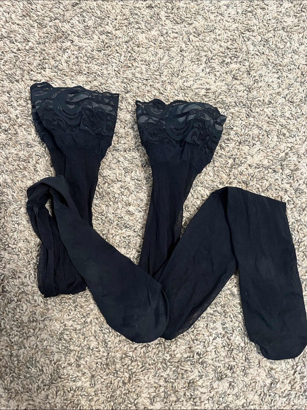 Black Lace Top Sheer Thigh-High - Women’s Stockings